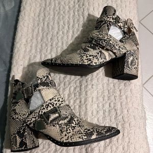 Trendy snake print booties block heel